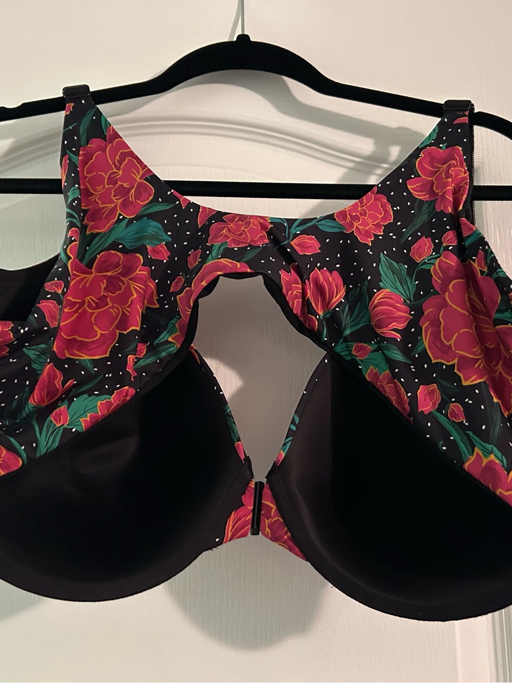 Torrid Floral Push-Up Bra in Black with Pink Rose Print - Picture 4 of 4